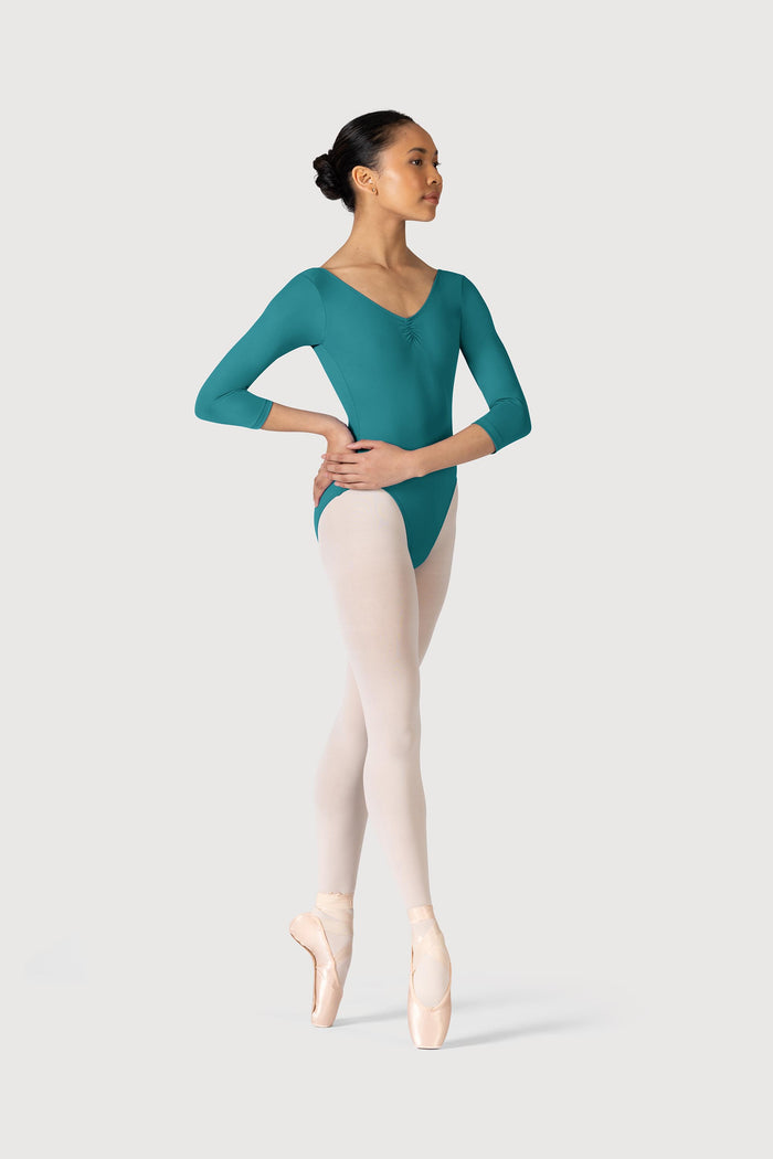 L3839LI - Bloch Microlux™ Nona Gathered Front & Back Womens ¾ Sleeve Leotard