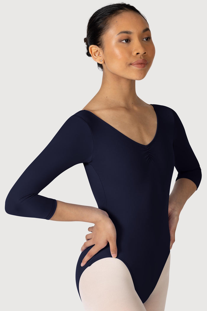 L3839LI - Bloch Microlux™ Nona Gathered Front & Back Womens ¾ Sleeve Leotard