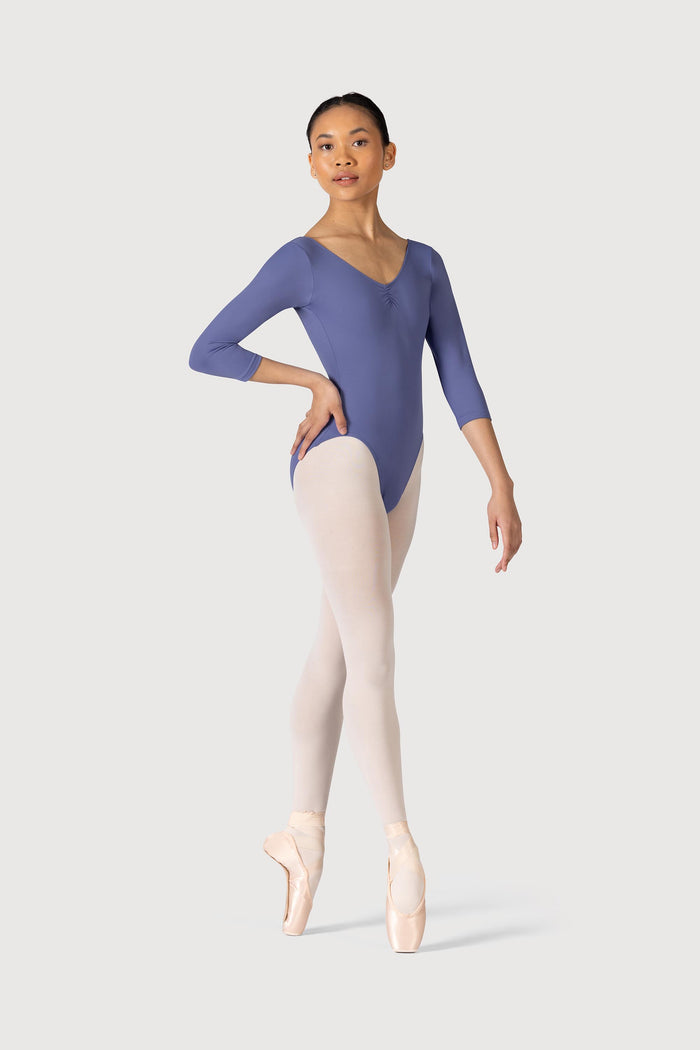 L3839LI - Bloch Microlux™ Nona Gathered Front & Back Womens ¾ Sleeve Leotard