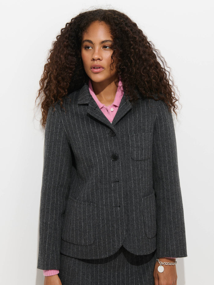 Lafayette Jacket in Pinstripe Double-Faced Wool - Charcoal / White