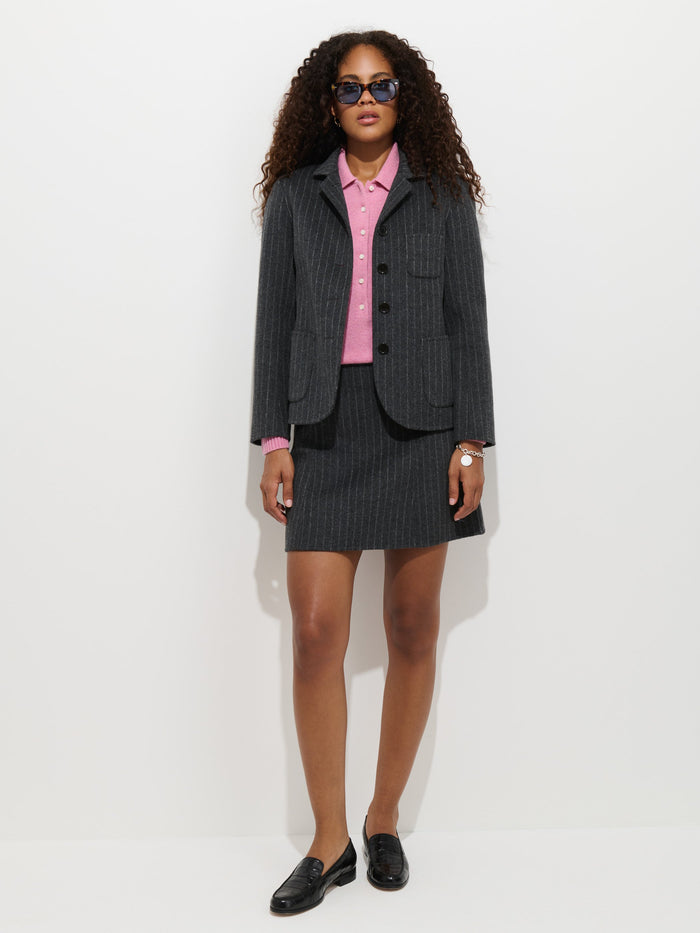 Lafayette Jacket in Pinstripe Double-Faced Wool - Charcoal / White