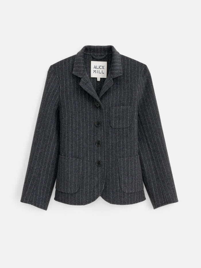 Lafayette Jacket in Pinstripe Double-Faced Wool - Charcoal / White