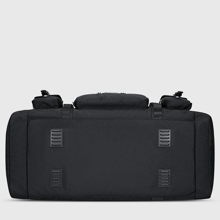 WITZMAN 54L black travel duffel bag for men with shoe compartment and wet-dry pocket bottom