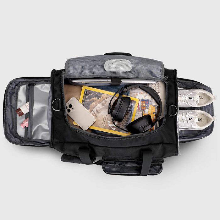 Large Travel Duffel Bags with Shoe Compartment Tote Bag, main compartment opened for packing
