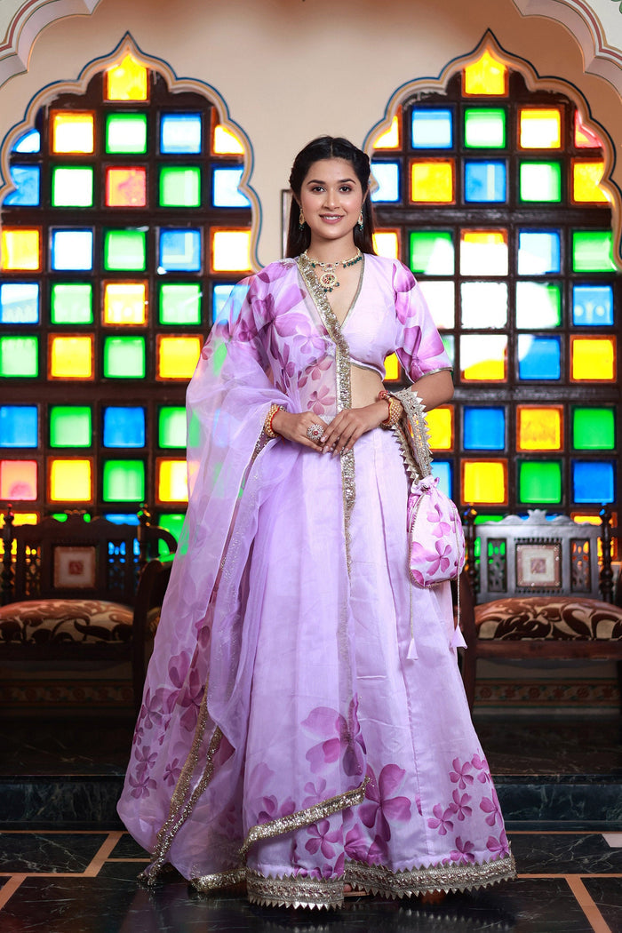 <img> Lavender Chanderi Lehenga Set With Floral Printed