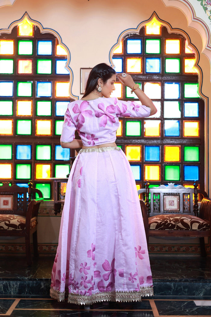 <img> Lavender Chanderi Lehenga Set With Floral Printed