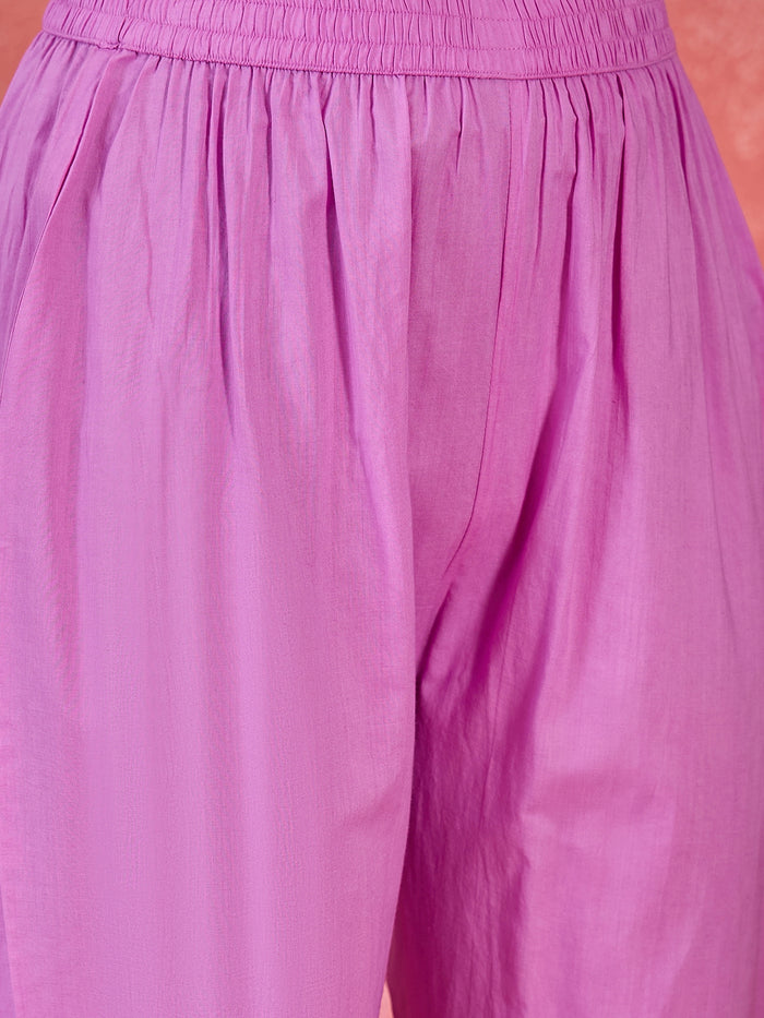 Lavender Floral Cotton Embroidered Kurta Set