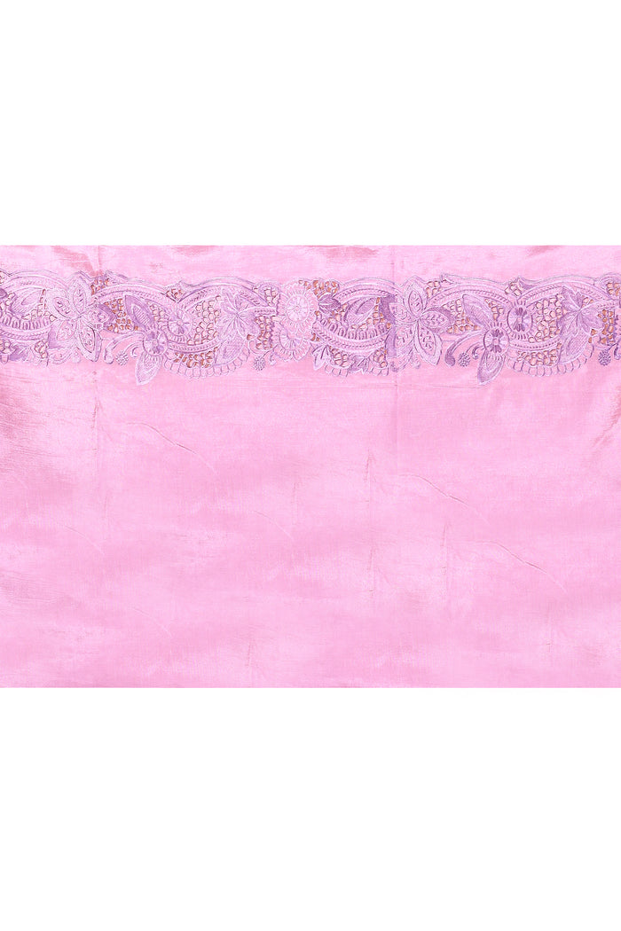 Lavender Floral Embroidered Satin Silk Saree