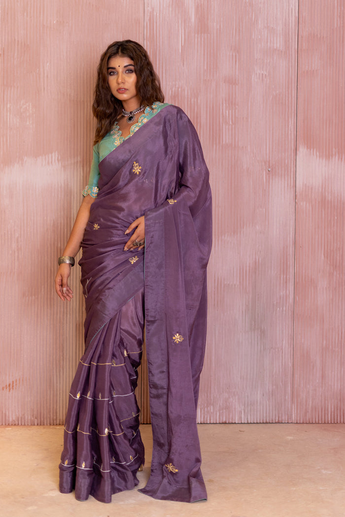 Lavender Gota Patti Chinon Saree