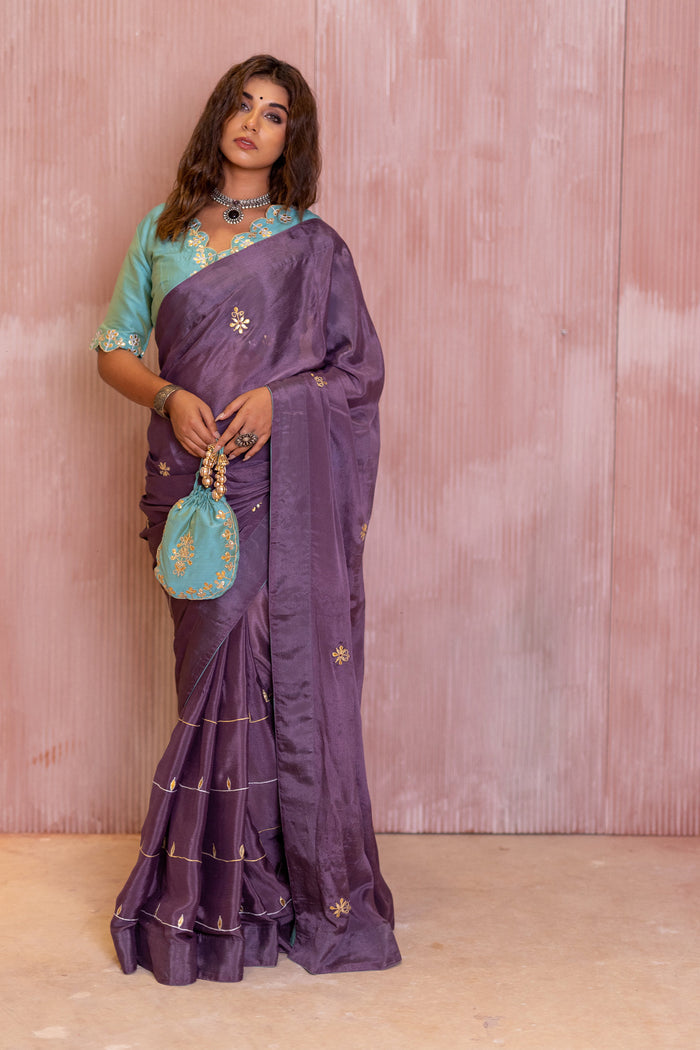 Lavender Gota Patti Chinon Saree