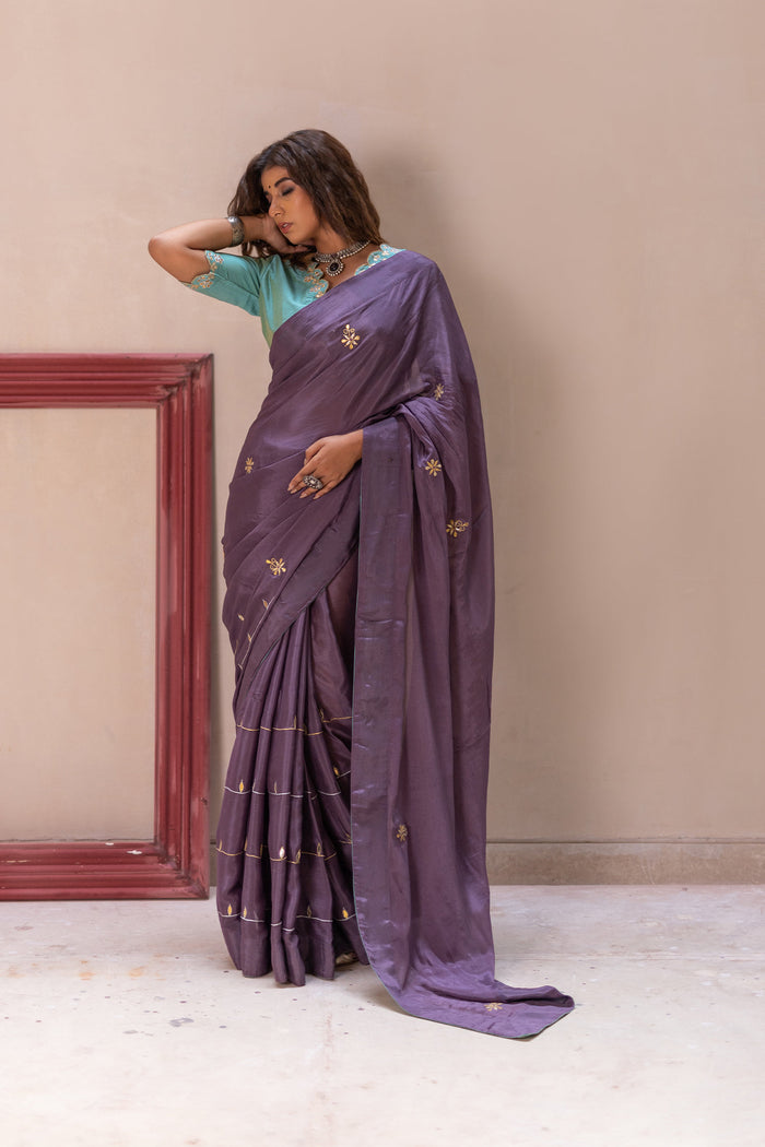 Lavender Gota Patti Chinon Saree