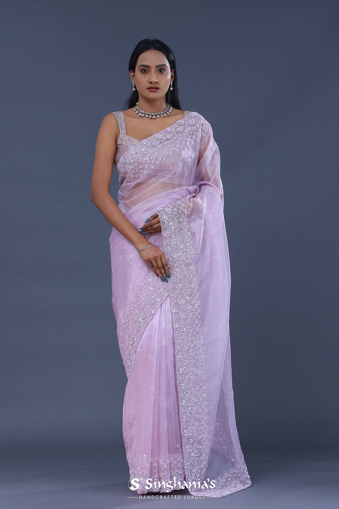 <img> Tissue Organza Saree With Scallop Border