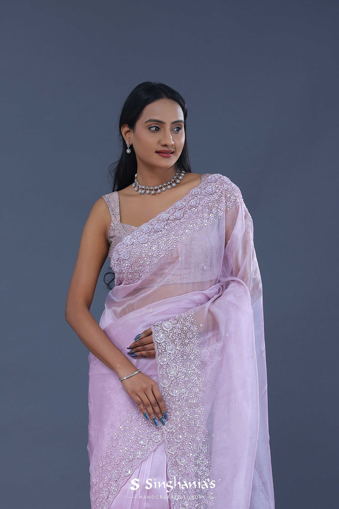 <img> Tissue Organza Saree With Scallop Border