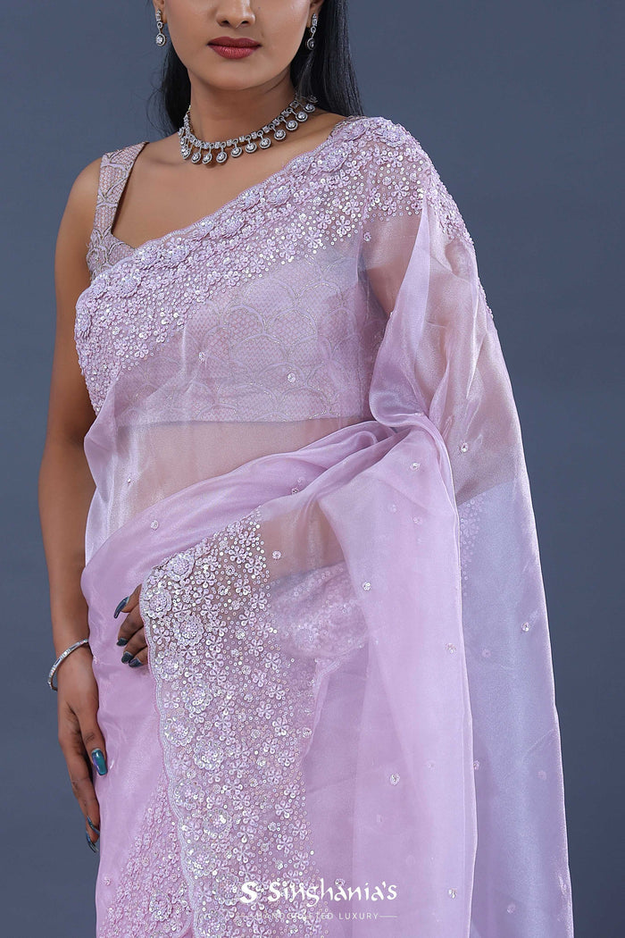 <img> Tissue Organza Saree With Scallop Border