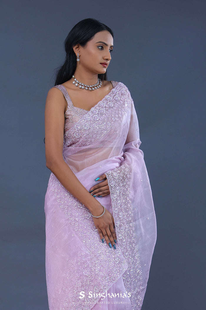 <img> Tissue Organza Saree With Scallop Border