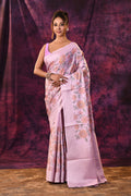 Lavender With Floral Embroidery And Sequin Work Tissue Silk Saree