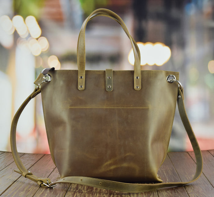 Leather Tote Bag Olive