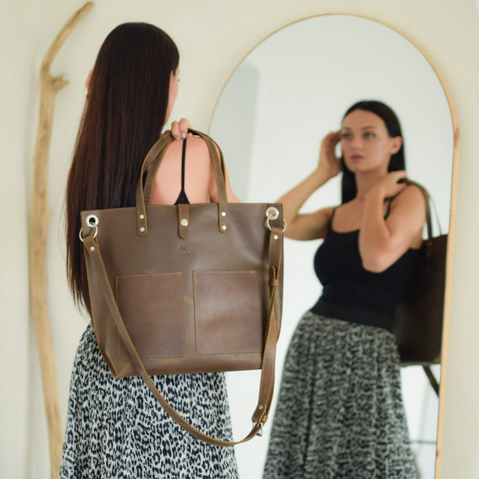 Leather Tote Bag Olive