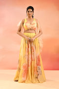 Lemon Yellow Floral Organza Indo Western Set