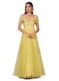 Lemon Yellow Sequin Off-Shoulder Gown