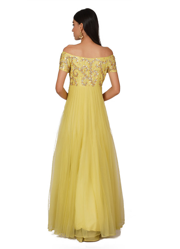 Lemon Yellow Sequin Off-Shoulder Gown