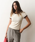 Lexi Rib Ringer Tee - Cream & Coffee