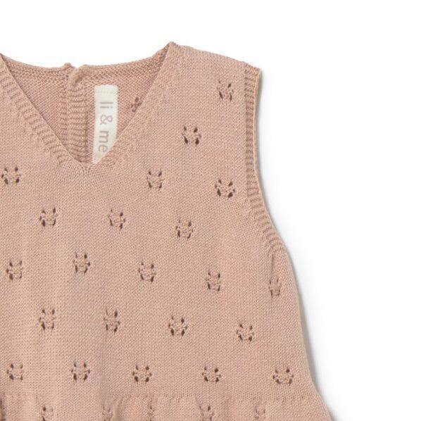 Li & Me - Knit Pointelle Dress - Blushed-Dresses-Newborn (1M)-Posh Baby