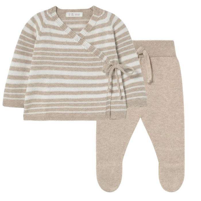 Li & Me - Knit Wrap Top & Pant Set - Toasted Stripes-Sets-Newborn (1M)-Posh Baby