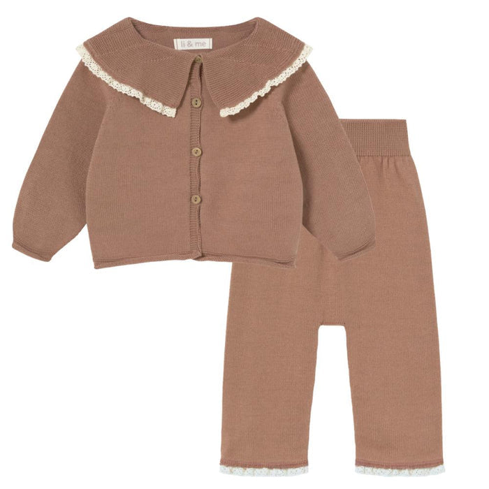 Li & Me - Organic Knit Collared Sweater & Pant Set - Bloom