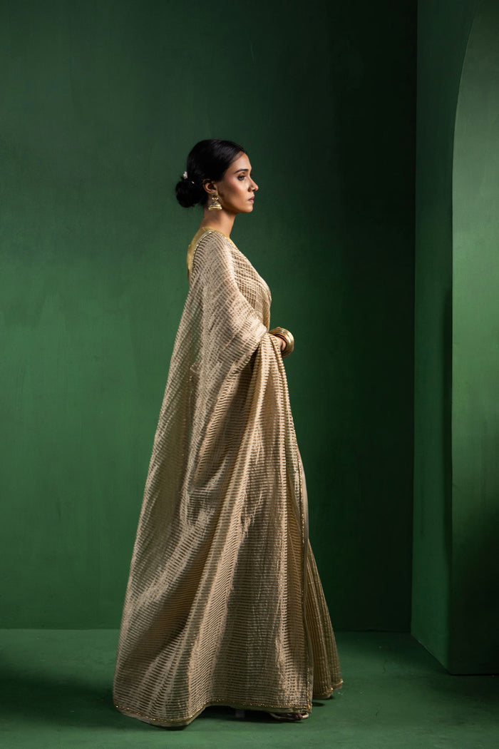 Light Beige Chanderi Saree With Zari Stripes