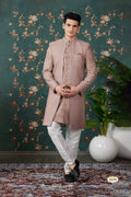 Light Brown Art Silk Three Piece Sherwani Set