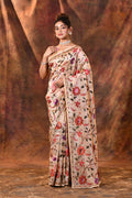 Light Cream Embroidered Tissue Silk Saree