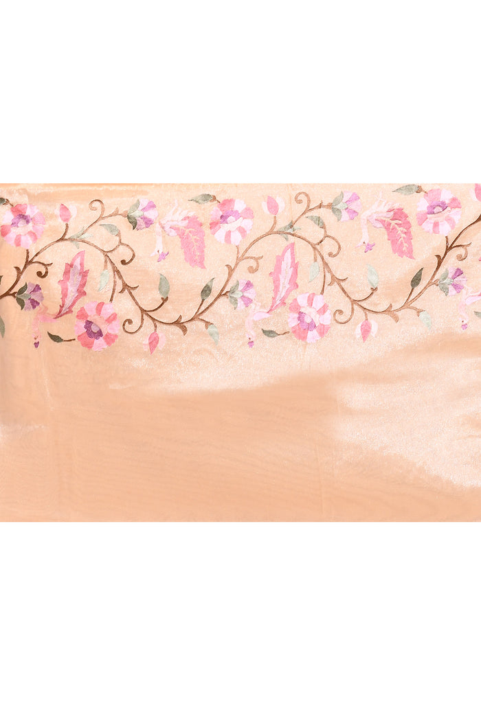 Light Cream Floral Embroidered Tissue Silk Saree