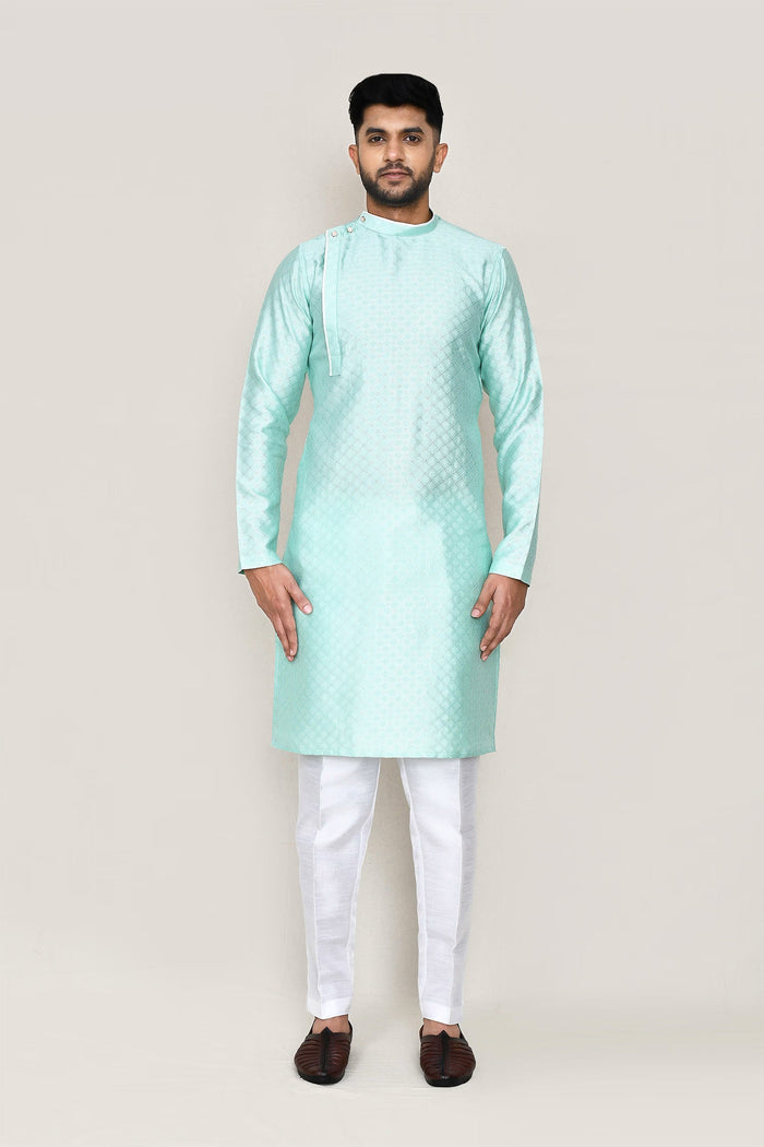 Light Cyan Jacquard Silk Kurta Set