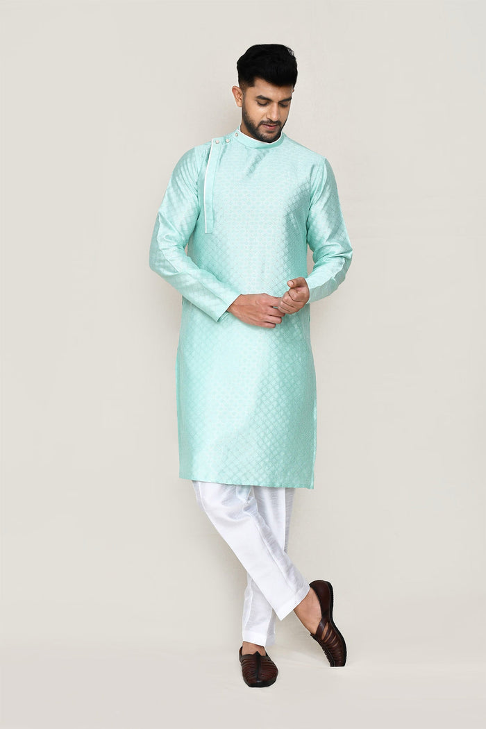 Light Cyan Jacquard Silk Kurta Set