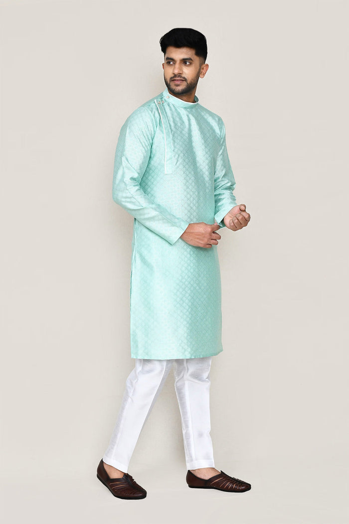 Light Cyan Jacquard Silk Kurta Set