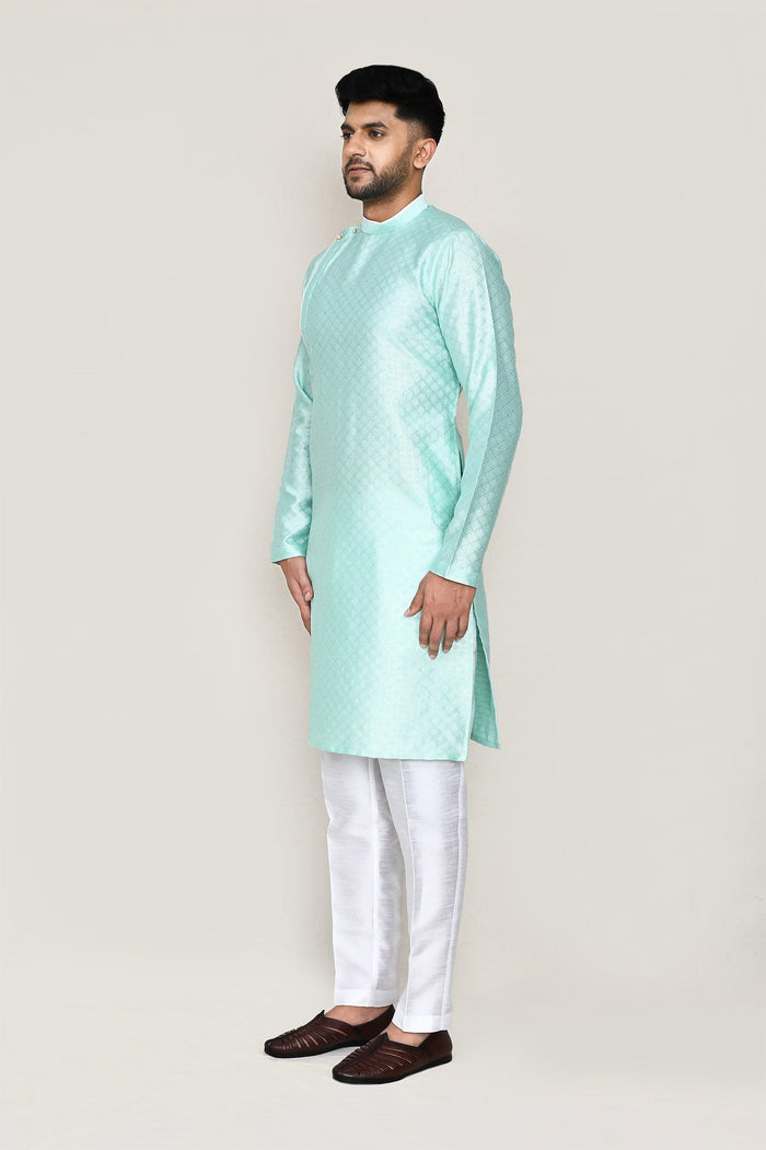 Light Cyan Jacquard Silk Kurta Set