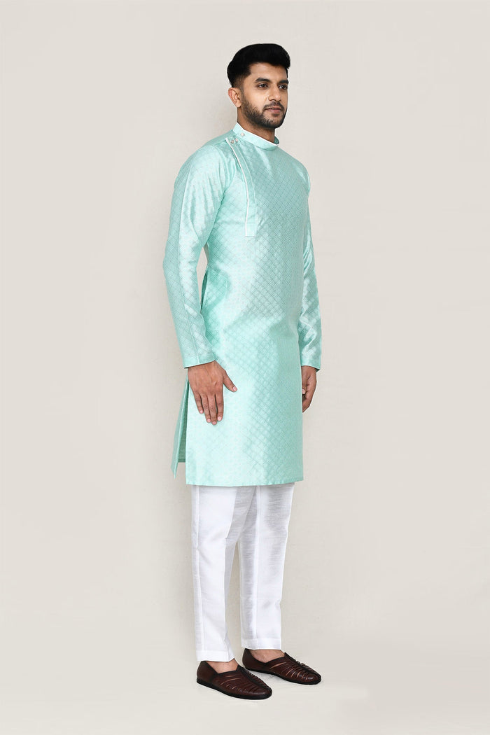 Light Cyan Jacquard Silk Kurta Set