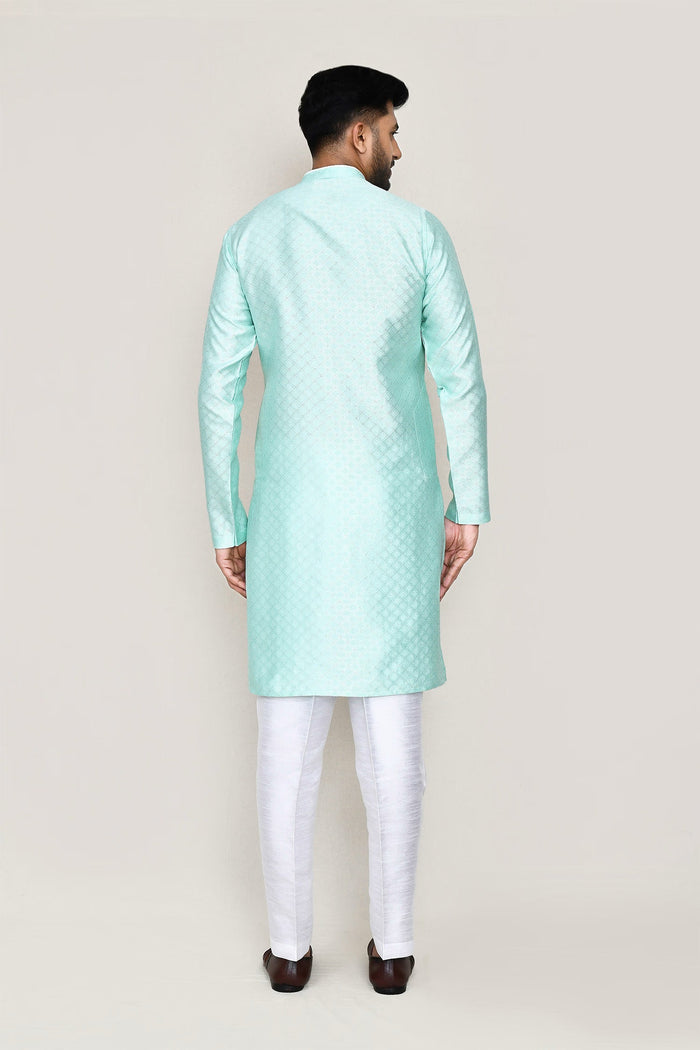 Light Cyan Jacquard Silk Kurta Set