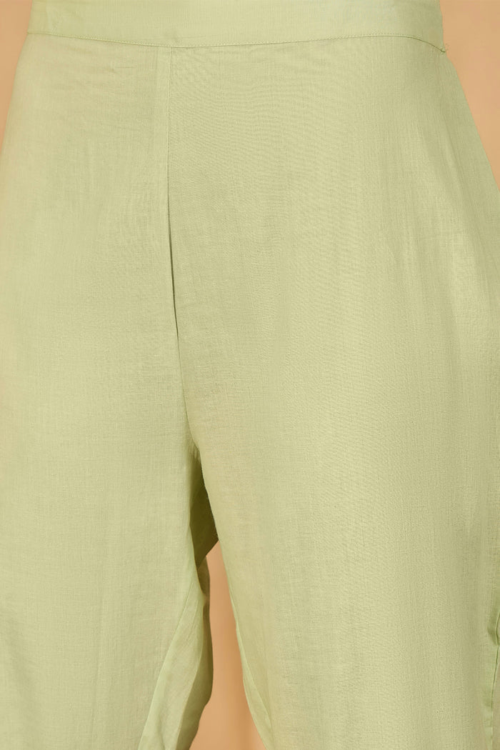 Light Green Cotton Hakoba Work Kurta Set