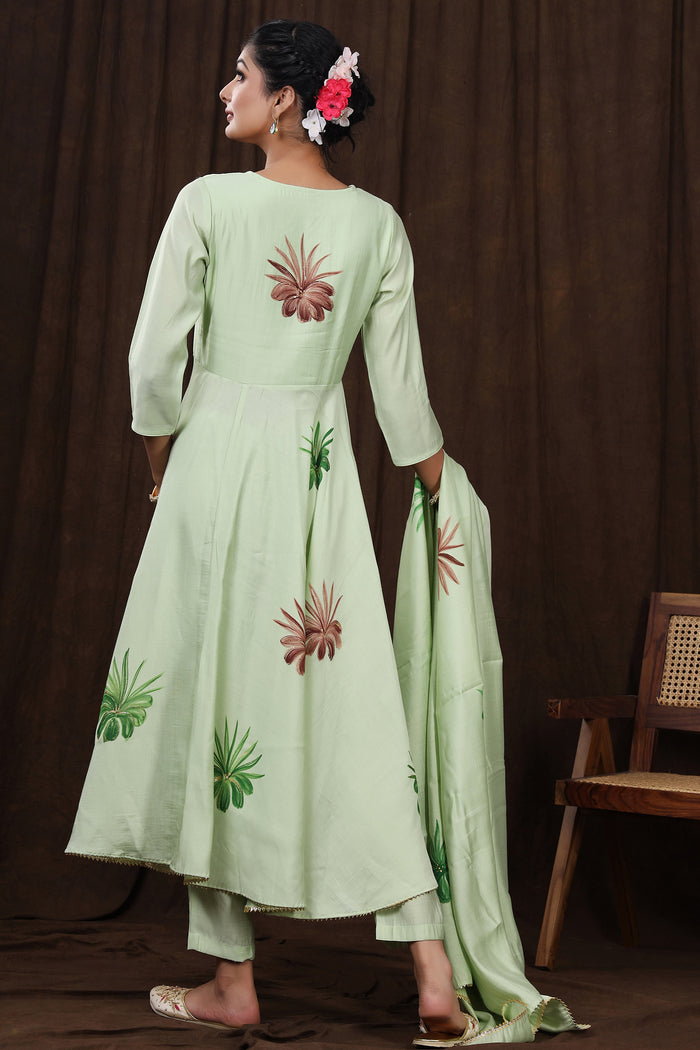 Light Green Hand Painted Modal Silk Kurta Set