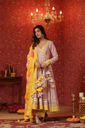 <img> Light Lilac Cotton Floral Printed Anarkali Set