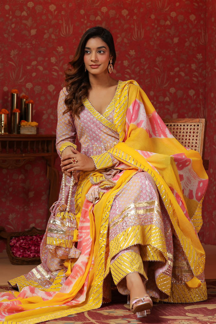 <img> Light Lilac Cotton Floral Printed Anarkali Set