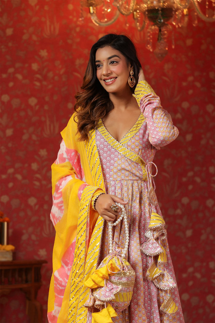 <img> Light Lilac Cotton Floral Printed Anarkali Set