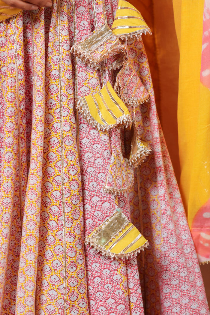<img> Light Lilac Cotton Floral Printed Anarkali Set