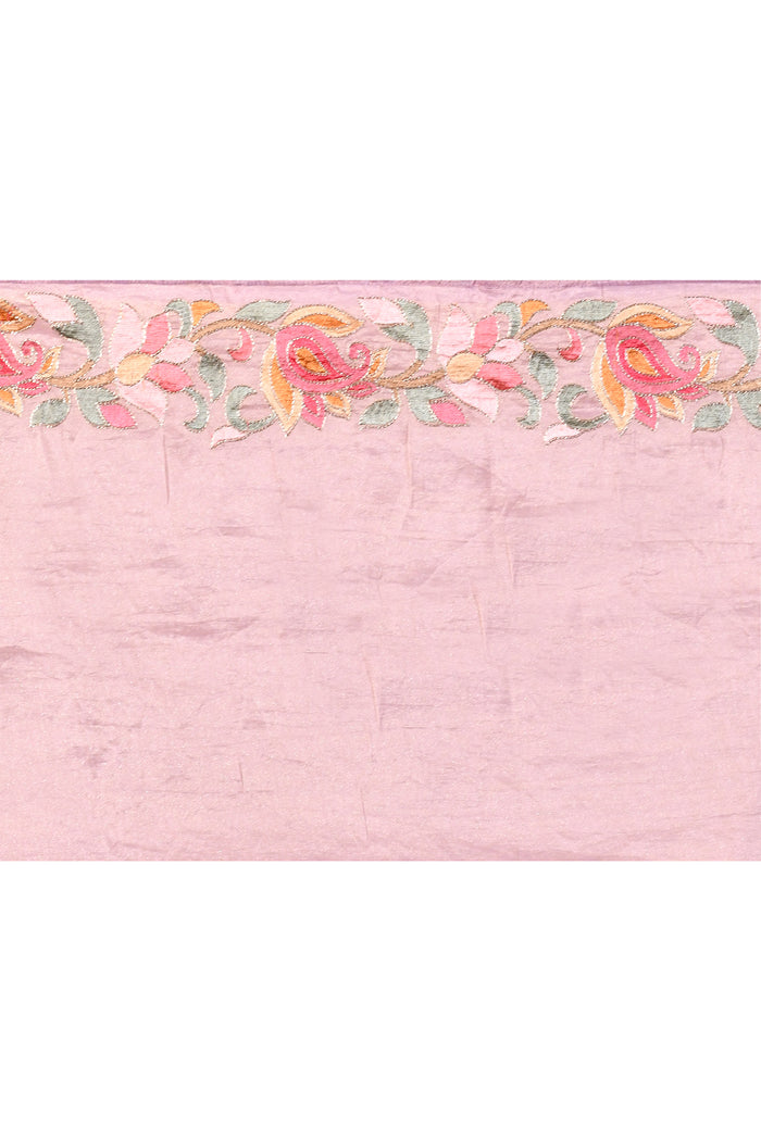 Light Mauve Floral Embroidered Tissue Silk Saree