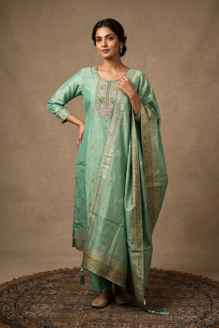 Light Mint Green Tissue Silk Kurta Set
