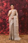 Light Pastel Brown Floral Silk Blend Saree