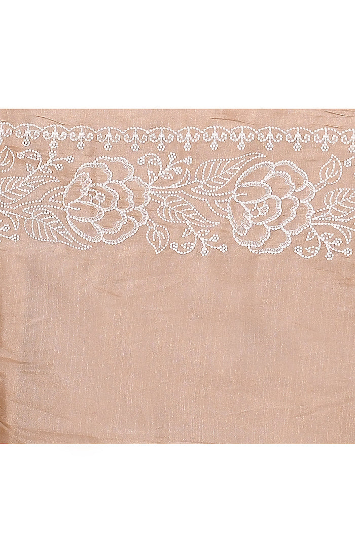 Light Pastel Brown Floral Silk Blend Saree