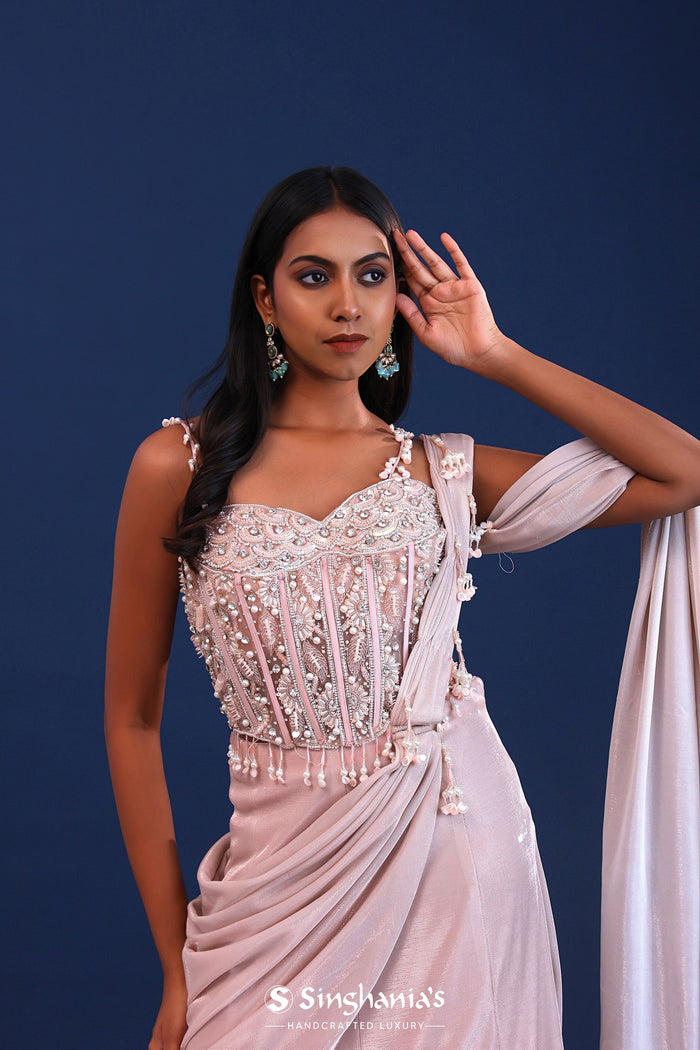 Light Pastel Pink Soft Shimmer Drape Saree